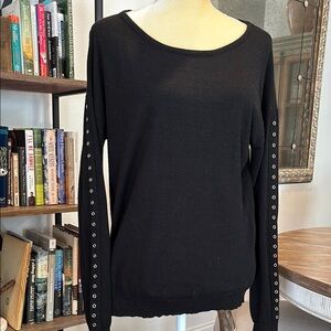 Pixley Black Grommet Long-Sleeved Sweater, Size L